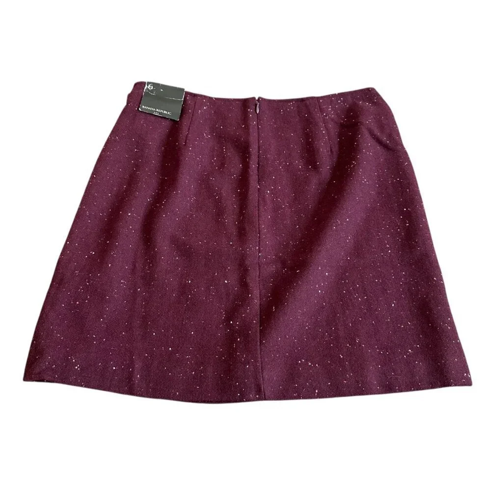 Banana Republic Burgundy Wool Blend Mini Skirt Faux Wrap Festive Fall Size 6 NWT